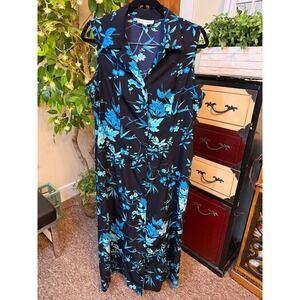 Studio I Women's Black Blue Floral Sleeveless Button Front Midi Maxi Dress 16